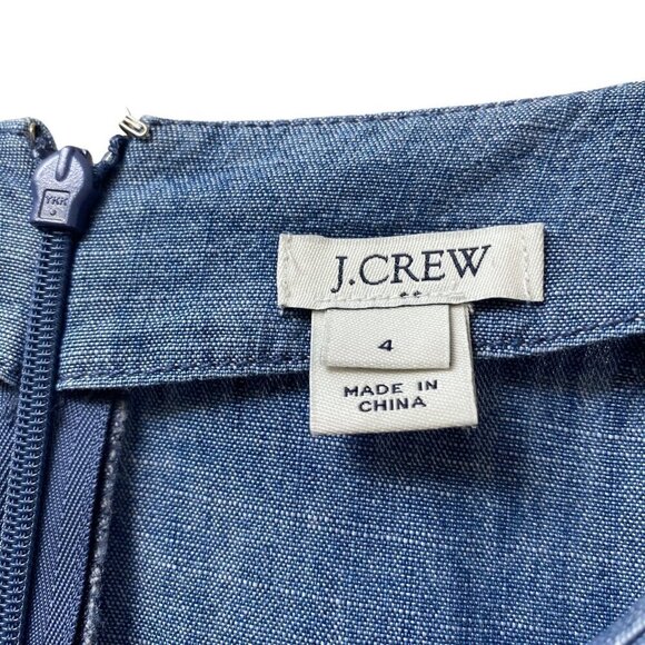 J. CREW Denim Dress Blue Chambray 3/4 Tie Sleeves Casual Western Mini - Picture 4 of 9